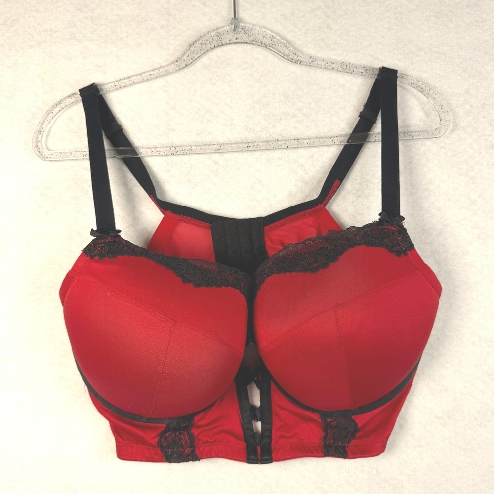 Lane Bryant Cacique Boost Balconette Bra Red Longline 40DDD A83532 Underwire - Picture 3 of 14